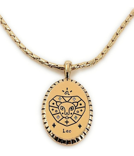 Collar De Cadena De Serpiente 18k Con Colgante Leo