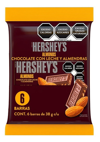 Chocolate Leche Con Almendras Hershey's Almonds 38g 6 Pzas