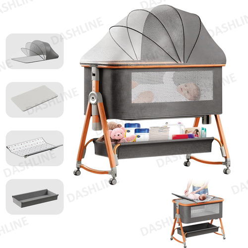 Cuna Plegable Con Colchón Mosquitera 4 Modos Para Bebé