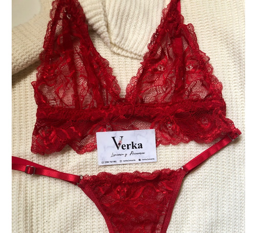 Conjunto De Lenceria Afrodita Rojo. Encaje. Verka Lenceria 