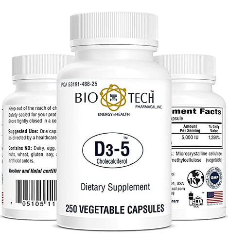 Bio-técnica Vitamina D3 (d3-5 5k Iu, 250 Conteo De Nkrs0