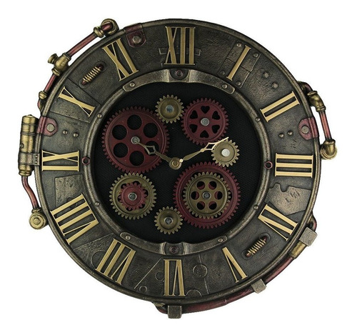 Reloj De Pared De Resina Steampunk Con Acabado En Bronce Y E