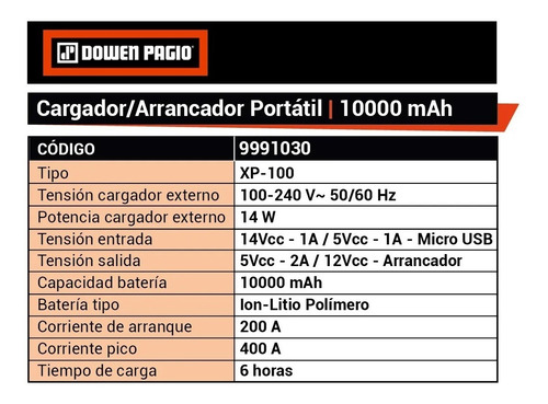 Arrancador Cargador Bateria Auto Moto Powerbank Portátil