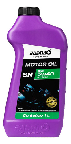 Óleo Motor Radnaq Sae 5w40 Api Sn Sintético 1 Litro