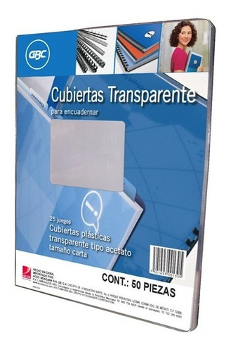 Cubiertas Acetato P/ Encuadernar Gbc Carta Transp Paq 50pzs