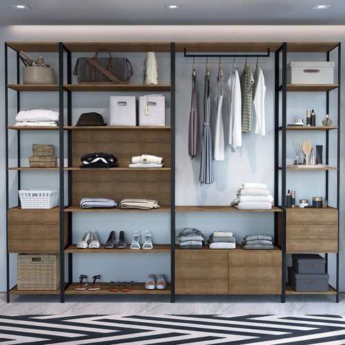 Conjunto Estantes/ Closet Estilo Industrial - Artesano Cor Marrom