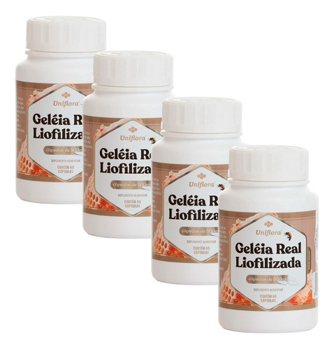 Kit 4 Geleia Real Liofilizada 500mg Uniflora 60 Cápsulas