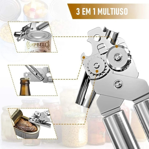 Imagem 2 de 9 de Abridor De Latas Manivela Profissional Inox Sem Rebarbas