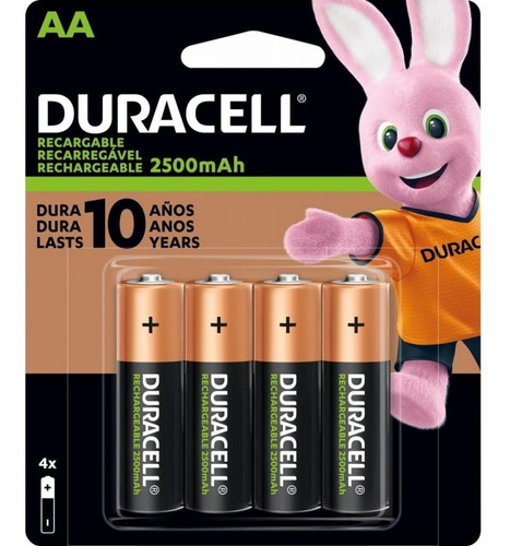 Pilha Recarregável Duracell Aa 2500-mah Cartela Com 4 Pilhas