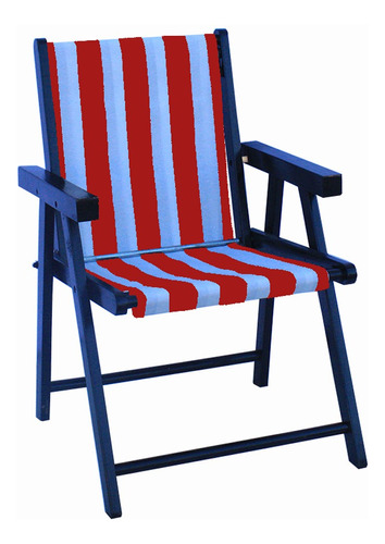 Cadeira Praia Dobrável Em Madeira Black Com Tecido Cor Listrado Vermelho E Branco