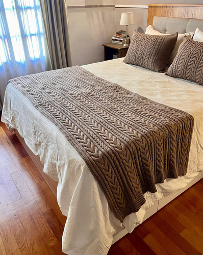 Mantas, Pie De Cama, Tejido Artesanal Lana 200 X 90 Cm Vison Trenza