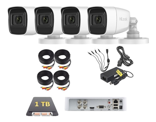 Kit Video Vigilancia Hilook 4 Camaras Microfono 1080p 1 Tb