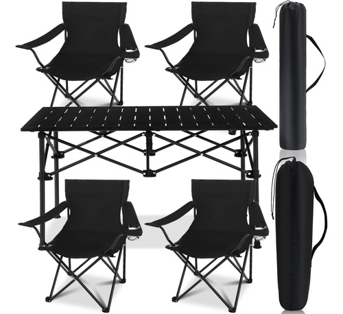 Juego De 5 Sillas De Campamento Y Mesa Plegable Portátil