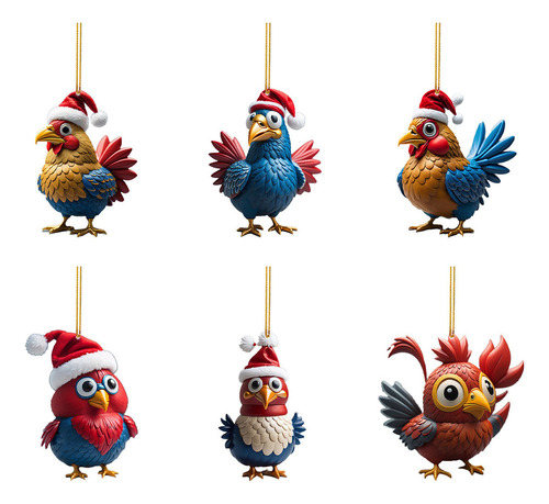 , Colgante De Coche Con Forma De Pájaro Navideño, 6 Unidades