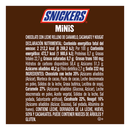 Snickers Minis Chocolates Con Leche 468 G 52 Piezas De 9g