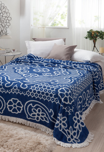 Colcha Casal Chenille Jolitex 220x240 Bruna Azul