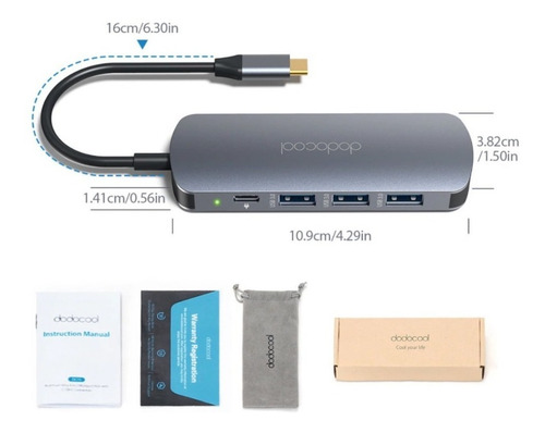 Imagem 2 de 6 de Hub Usb-c 3.1 7em1 Dodocool Dc76 P/ Mac Book Tipo C