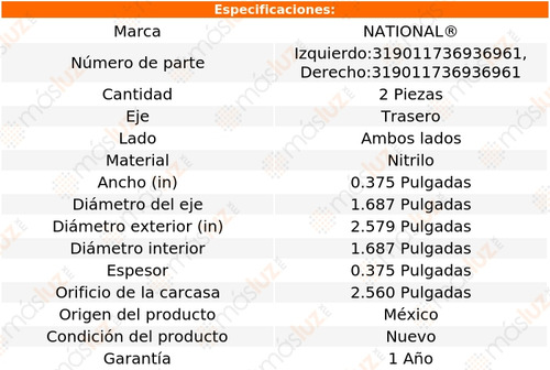 2- Retenes Rueda Traseros 442 1970/1971 National