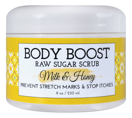 Body Boost Milk & Honey Sugar Scrub 8 Oz- Trata Las Estrias 