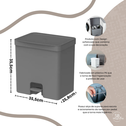 Lixeira De Pedal Trium 20 Litros Com Duplo Compartimento Ou