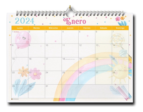 Planner Planificador Calendario Mensual A3 Arcoiris2 Anillad