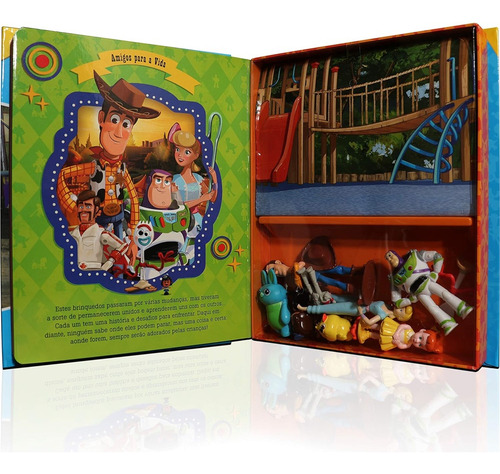 Livro - Toy Story 4 Amigos Para A Vida Com Ilustrações + Cenário Gigante + 10 Miniaturas De Personagens - Oficial Disney