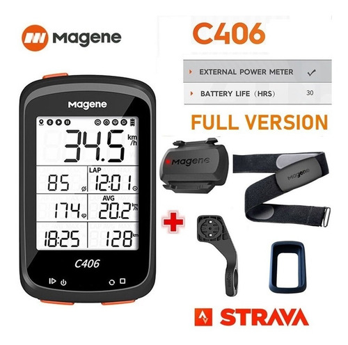 Imagen 1 de 10 de Ciclocomputador Magene C406 + Sensor Cardiaco + Cadencia