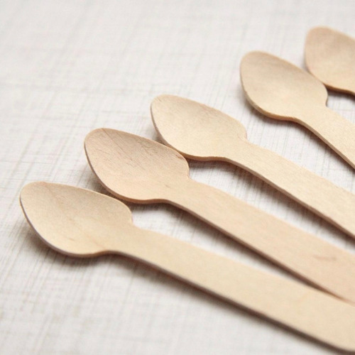 100 Cucharitas De Madera De Bambu Descartables 10cms