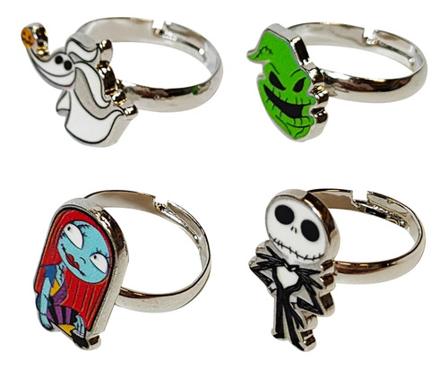 Jack And Sally Gothic Jewelry 4 Anillos Ajustables Para Nias