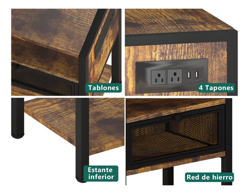 Lazydot Mesilla De Noche Con Tomas, Buros Para Recamara Con Dos Cajones, Mueble De Salón Con Dos Enchufes Y Dos Usb, Mesita De Noche Vintage, Mesa Auxiliar