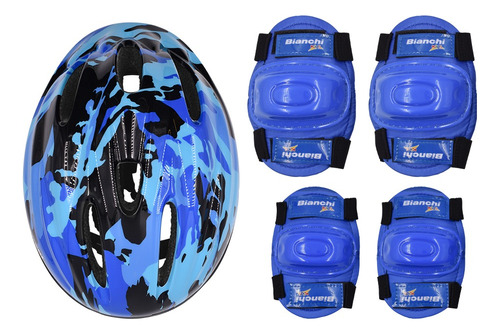 Set De Casco + Protecciones Bianchi Azul Infantil