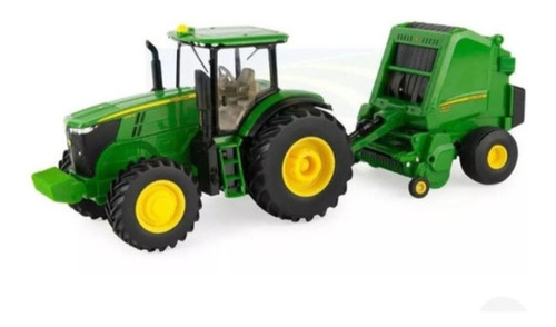 Miniatura Trator 7270r + Enfardadeira 560r John Deere 1/32 Cor Verde-escuro