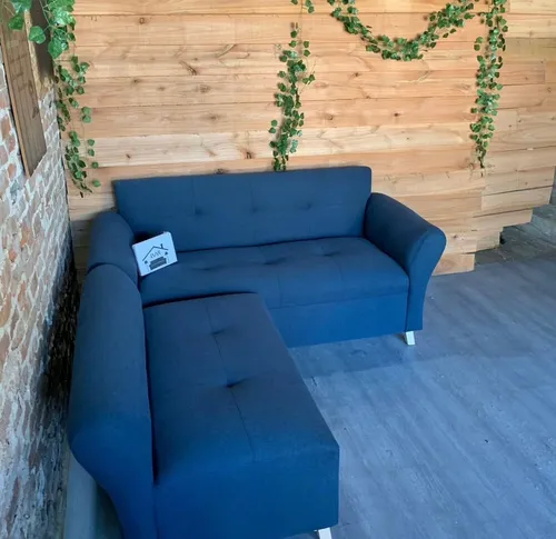 Sillón Ivar Premium Evan 3p Chenille Natural 6 Cuerpos Azul Marino Chenille
