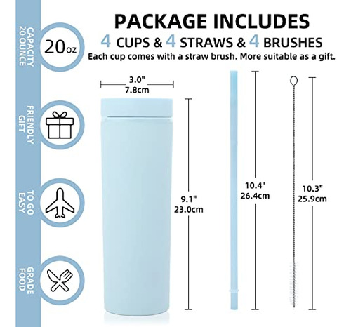 Juego De 4 Vasos Plásticos Delgados De 20 Oz Volhoply, Con T