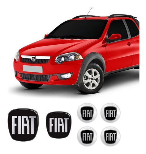 Kit 6 Adesivos Emblema Fiat Preto Strada Resinados 2006/2020