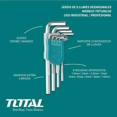 Imagen 3 de 9 de Juego Llaves Allen Largas Total 9 Pz Milimetro Industrial