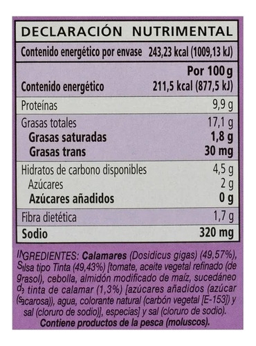 7 Pzas Calamares Cabo De Peñas En Salsa Tipo Tinta 115 G