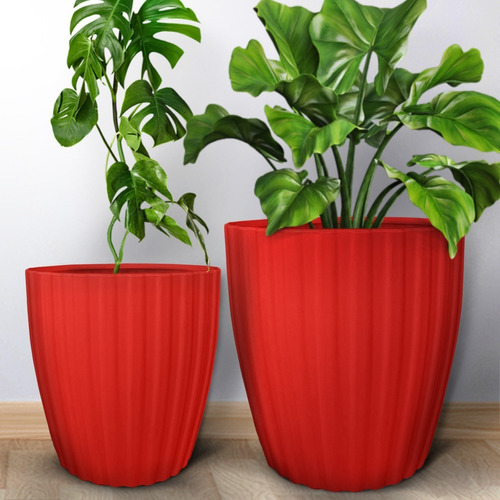 Kit 2 Vasos Polietileno Planta Decoração Jardim Flor Cd70 Cor Ocre