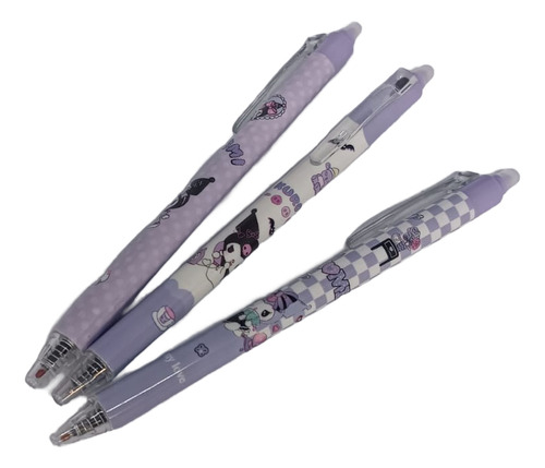 Boligrafo Borrable Kuromi Tinta Negra Yj-066 - Pack 3 Unidad Tinta Negro Exterior Lila/blanco