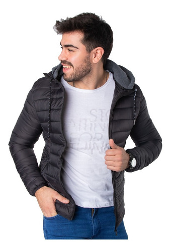 Imagen 2 de 6 de Campera Hombre Inflada Liviana Con Capucha Frizada Importada
