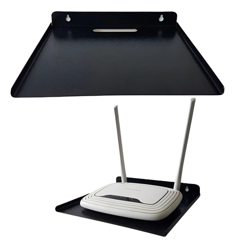 Prateleira Lge Suportes Conversor Modem Roteador Parede Preta Aço 20x20cm