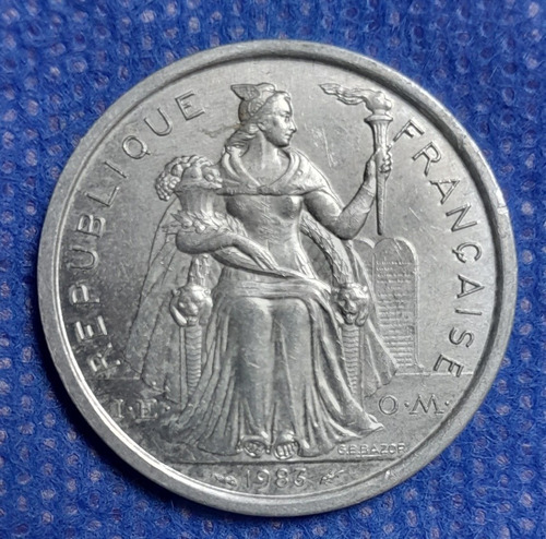 Moneda De 2 Francos, Polinesia Francesa, Excelente Estado 