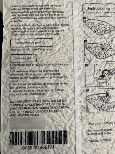 Arena Para Gato De Tofu Biodegradable Soluble En Agua