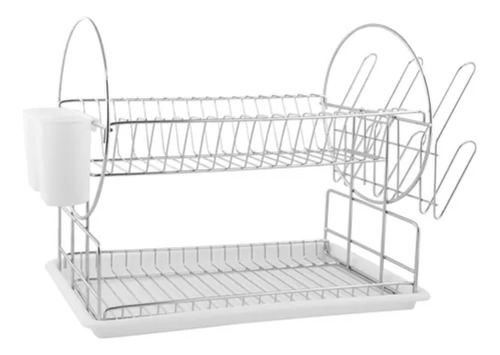  Secaplato Escurridor De Platos Cromado 2 Pisos Con Bandeja 