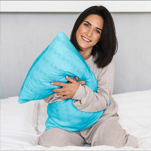 Fronha 400 Fios 100% Algodão Egípcio 50 X 90 Cm - Estampado Cor Azul Piscina Lisa