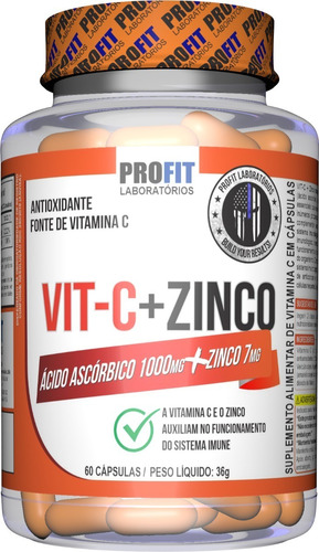 Vitamina C 1000mg + Zinco 7mg - Profit Labs + Envio Já + Nf