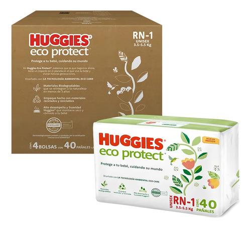 Huggies Eco Protect Pañal Desechable Para Bebé, Unisex, Etap Género Sin género Talla Autoajustable