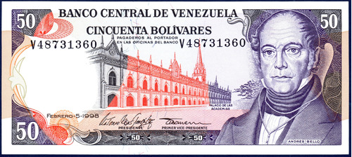 Billete 50 Bolívares V8 Febrero 5 1998 Andrés Bello