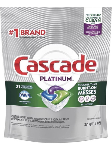 Imagen 1 de 10 de Cascade Platinum Actionpacs Detergente Lavavajillas 21 Pz