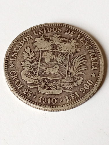 Moneda De 5 Bs Fuerte De Plata 1910